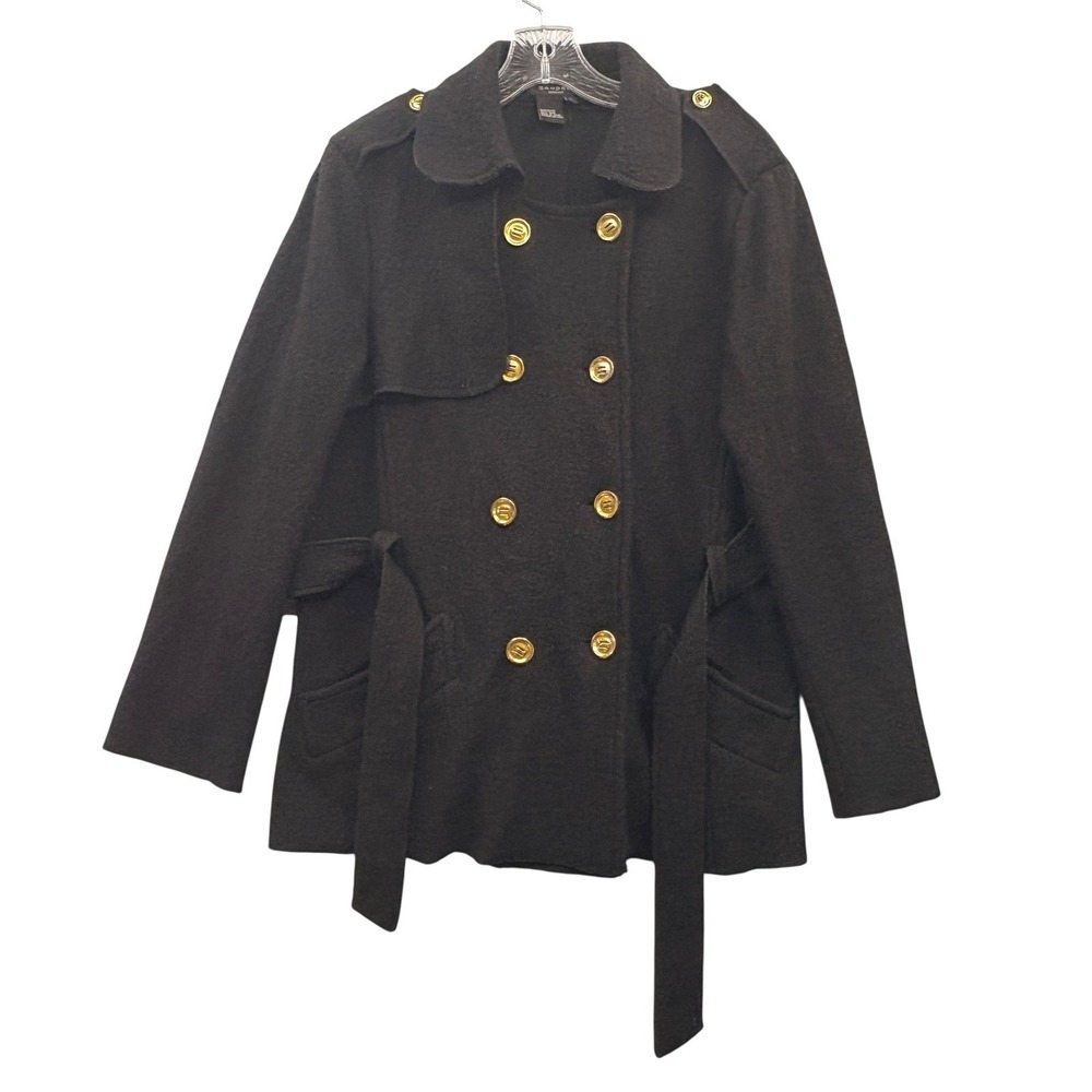 Sandro Black Wool Knit Military‎ Jacket Gold Button Double Breasted Chic L
